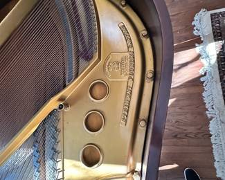 Steinway baby grand piano in walnut. Has not been serviced for several decades. Dimensions are 61"L (not including keyboard with adds 6")  x 57"L x 38"H. Entertaining offers and happy to meet on site to inspect the item.