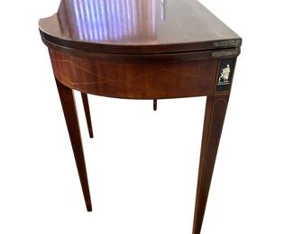 ALTERNATE VIEW: Baker Furniture Historic Charleston Reproductions Neoclassical Style Games Table. Measures 35"W x 17"D (closed) x 29 3/4"H. Measures approximately 35" x 35" in the open position. AVAILABLE FOR $750.