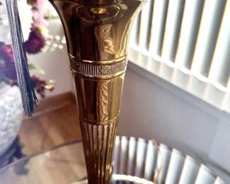 ALTERNATE VIEW: Trumpet Vase Lamp. Measures 17" to top of vase, 32" to top of lamp shade. AVAILABLE FOR: $150.