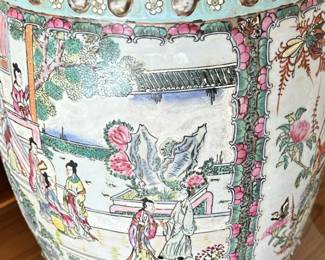 ALTERNATE VIEW: Vintage Famille Rose Garden Bench. Measures 18 1/2"H x 13"W across the top. AVAILBLE FOR $450.