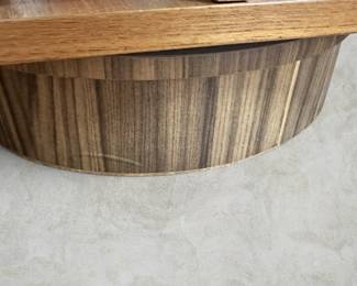 ALTERNATE VIEW: Mid Century Modern Danish Teak Revolving Bookcase. (Condition: Piece of veneer missing from base - see photos). Measurements: 45 1/2"H x 19 3/4"W x 19 3/4"D. AVAILABLE FOR: $350