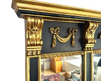 ALTERNATE VIEW: LaBarge Halian Beaux Arts Style Parcel Gilt Ebonized Mantle Mirror - Measures 34"H x 51 1/2"W. In very good condition. AVAILABLE FOR $350.