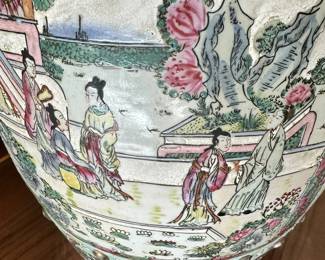 ALTERNATE VIEW: Vintage Famille Rose Garden Bench. Measures 18 1/2"H x 13"W across the top. AVAILBLE FOR $450.