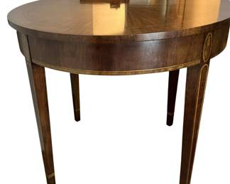 ALTERNATE VIEW: Vintage Marquetry Table. Measures 30" in diameter x 26"H. AVAILABLE FOR $750. 
