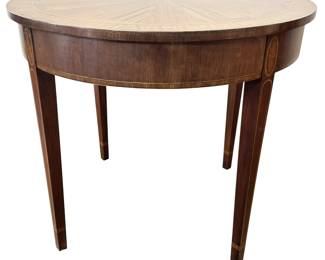 ALTERNATE VIEW: Vintage Marquetry Table. Measures 30" in diameter x 26"H. AVAILABLE FOR $750. 