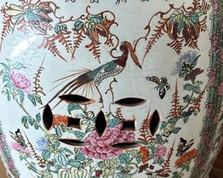 ALTERNATE VIEW: Vintage Famille Rose Garden Bench. Measures 18 1/2"H x 13"W across the top. AVAILBLE FOR $450.