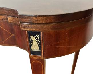 ALTERNATE VIEW: Baker Furniture Historic Charleston Reproductions Neoclassical Style Games Table. Measures 35"W x 17"D (closed) x 29 3/4"H. Measures approximately 35" x 35" in the open position. AVAILABLE FOR $750.