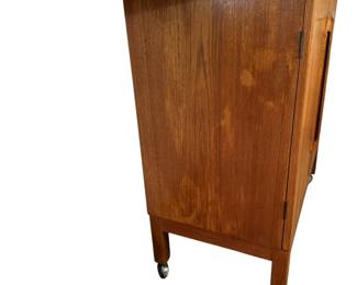 ALTERNATE VIEW: Bruksbo Danish teak Bar Cart. 
30.25" wide closed, 60.5" wide open, 16.25" deep, 35" high. AVAILABLE FOR - $1100