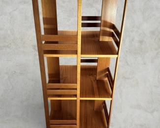 ALTERNATE VIEW: Mid Century Modern Danish Teak Revolving Bookcase. (Condition: Piece of veneer missing from base - see photos). Measurements: 45 1/2"H x 19 3/4"W x 19 3/4"D. AVAILABLE FOR: $350