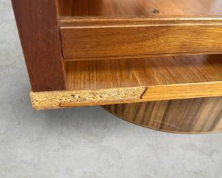 ALTERNATE VIEW: Mid Century Modern Danish Teak Revolving Bookcase. (Condition: Piece of veneer missing from base - see photos). Measurements: 45 1/2"H x 19 3/4"W x 19 3/4"D. AVAILABLE FOR: $350
