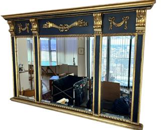 ALTERNATE VIEW: LaBarge Halian Beaux Arts Style Parcel Gilt Ebonized Mantle Mirror - Measures 34"H x 51 1/2"W. In very good condition. AVAILABLE FOR $350.
