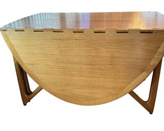 ALTERNATE VIEW: 1970s Teak Niels Koefoed Gateleg Dining Table. In very good condition with a few imperfections to the top as shown in photos. Measures (Open) 77"L x 51"W x 29"H. (Closed) 28"W.  AVAILABLE FOR:  $1800