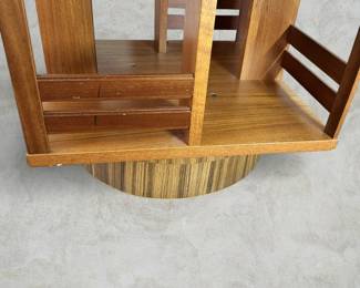 ALTERNATE VIEW: Mid Century Modern Danish Teak Revolving Bookcase. (Condition: Piece of veneer missing from base - see photos). Measurements: 45 1/2"H x 19 3/4"W x 19 3/4"D. AVAILABLE FOR: $350