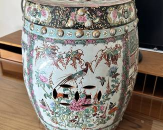 ALTERNATE VIEW: Vintage Famille Rose Garden Bench. Measures 18 1/2"H x 13"W across the top. AVAILBLE FOR $450.