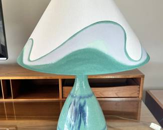 ALTERNATE VIEW: Louis Mulcahy Vintage Pottery Lamp. Measures 19"H to top of shade. 11" tall to top of vase. ASKING: $100