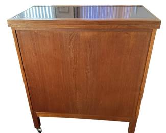 ALTERNATE VIEW: Bruksbo Danish teak Bar Cart. 
30.25" wide closed, 60.5" wide open, 16.25" deep, 35" high. AVAILABLE FOR - $1100