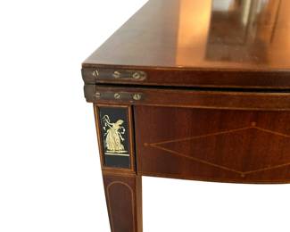 ALTERNATE VIEW: Baker Furniture Historic Charleston Reproductions Neoclassical Style Games Table. Measures 35"W x 17"D (closed) x 29 3/4"H. Measures approximately 35" x 35" in the open position. AVAILABLE FOR $750.