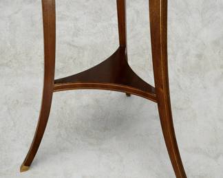 ALTERNATE VIEW: Baker Furniture Historic Charleston Reproductions Federal-style inlaid mahogany fern or plant stand. Measures 36"H x 14 1/2" diameter across the top. AVAILABLE FOR: $350