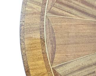 ALTERNATE VIEW: Vintage Marquetry Table. Measures 30" in diameter x 26"H. AVAILABLE FOR $750. 