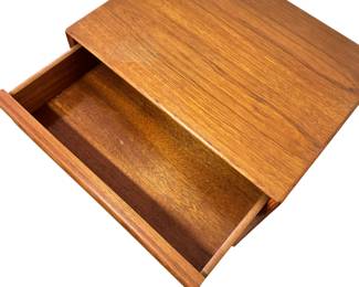 ALTERNATE VIEW: Teak Bedside table. In good condition. Measures 20"H x 20 1/2"W x 15 1/2"D. AVAILABLE FOR: $250