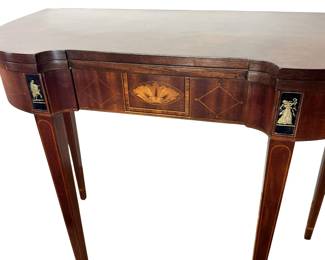 ALTERNATE VIEW: Baker Furniture Historic Charleston Reproductions Neoclassical Style Games Table. Measures 35"W x 17"D (closed) x 29 3/4"H. Measures approximately 35" x 35" in the open position. AVAILABLE FOR $750.
