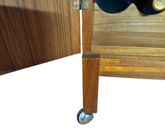 ALTERNATE VIEW: Bruksbo Danish teak Bar Cart. 
30.25" wide closed, 60.5" wide open, 16.25" deep, 35" high. AVAILABLE FOR - $1100