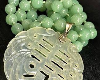 Vintage Jade Necklace & Carved Pendant