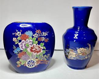 Vintage Cobalt Blue Japanese Kutani Porcelain Vases