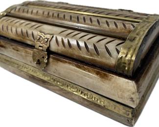 Vintage Camel Bone & Brass Inlay Trinket Box