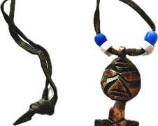 Hand-Carved Wooden Tribal Figurine Pendant Necklace – Folk Art Primitive Jewelry