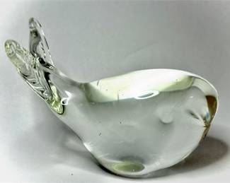 Vintage Art Glass Whale Paperweight Figurine Clear Hand Blown Ocean