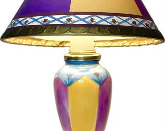 Miniature Hand-Painted Ceramic Accent Lamp with Shade – Colorful Folk Art Design