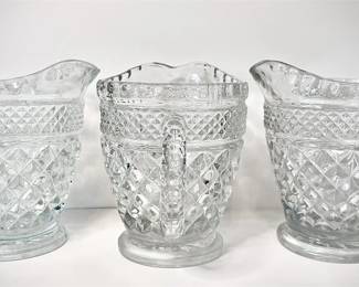 Antique Pressed Glass Cream Pitchers / Diamond Point Pattern /4.5” tall / 3ct