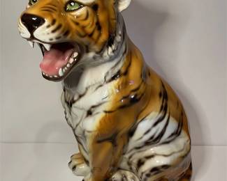 (18.5” x 12”) Italian Ceramic Tiger Statue Hand-painted & made in ITALY 🇮🇹