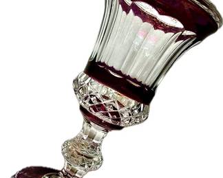 Vintage Ruby Red & Clear Cut-to-Clear Crystal Lidded Urn Vase – 12.5” Tall x 5”