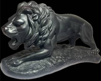 Large Decorative Black Lion Sculpture (13”x 9”) – Roaring Wildlife Figurine