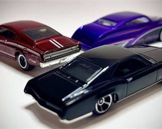 Lot of 3 Custom Hot Wheels Muscle Cars – Black Riviera, Red Cyclone, Purple Lead