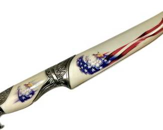 FIXED-BLADE BOWIE KNIFE | American Eagle USA Flag Fantasy Silver Blade