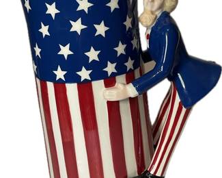 Patriotic Uncle Sam Ceramic Pitcher – Stars & Stripes Americana – 11”