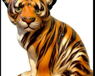 18.5” x 12”) Italian Ceramic Tiger Statue Hand-painted & made in ITALY 🇮🇹