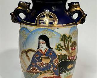 1920’s Japanese Export Porcelain Vase, 5.5”, Cobalt Blue with Gilt & Enamel