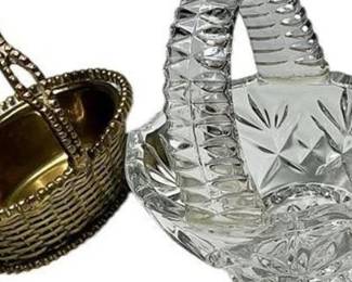 Vintage Brass Basket & Pressed Glass Basket – Decorative Pair