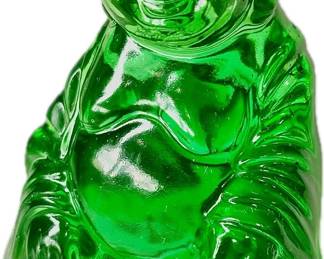 Mid-Century Translucent Green 6” Buddha Figurine