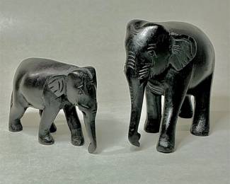 VINTAGE HAND-CARVED EBONY WOOD ELEPHANT FIGURINES