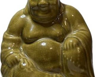 Vintage Crackle-Glaze Laughing Buddha Statue – Approx. 7” Tall