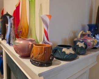 Roseville Pine Cone 498 RARE Brown Match Holder Vtg Art Pottery and  Roseville Art Pottery “ Bleeding Heart” Pink Small Jardiniere # 651-3” plus more!