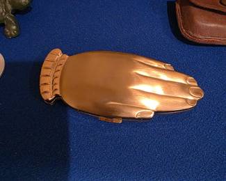 1940's Volupté Golden Gesture Hand Shaped Compact Mirror Makeup Powder Vintage 