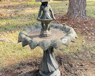 Cement Bird Bath - Girl With Umbrella **VERY Heavy 