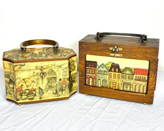 Set of 2 Vintage Wood Decoupage Box Purses 