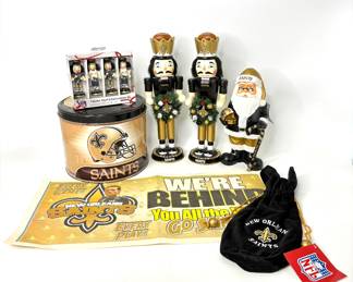 Lot of Saints Items - Nutcrackers, Popcorn tin, and More! 